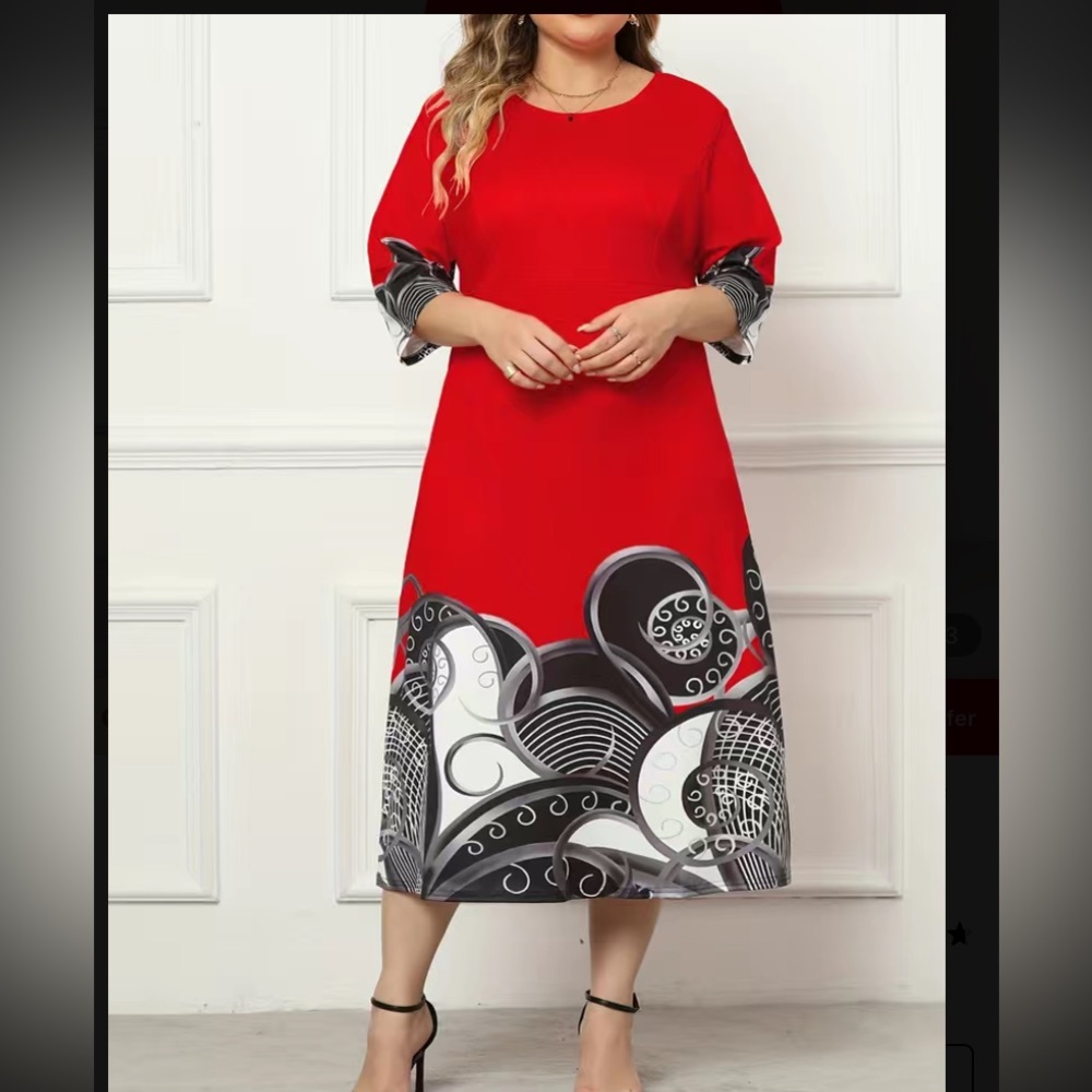Plus Size Casual Dress, Half Sleeve Round Neck Midi Dress size 2X